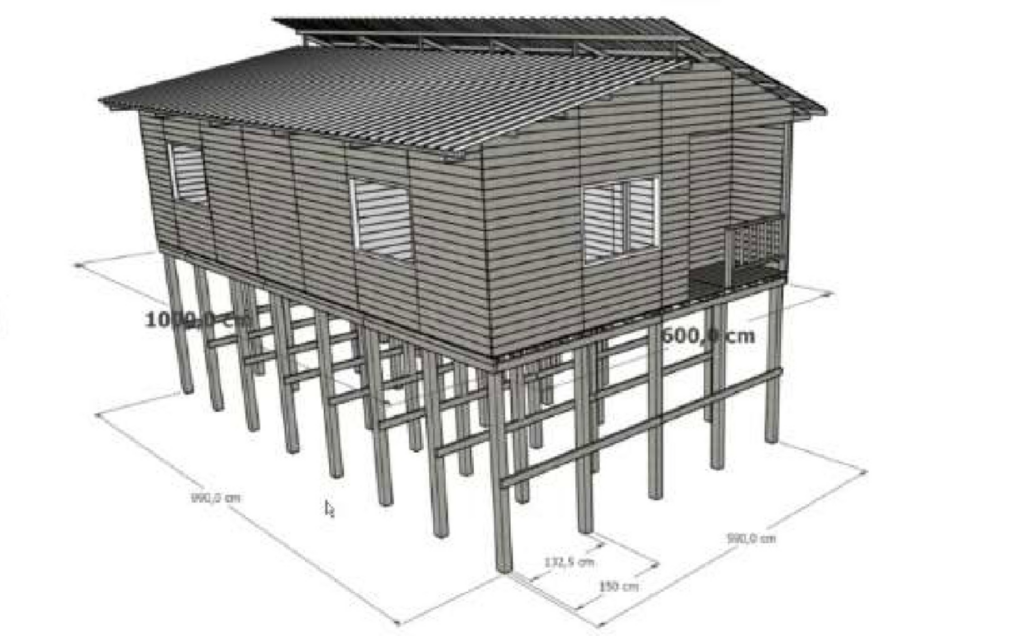 Modelo estructural de vivienda elevada en madera plástica